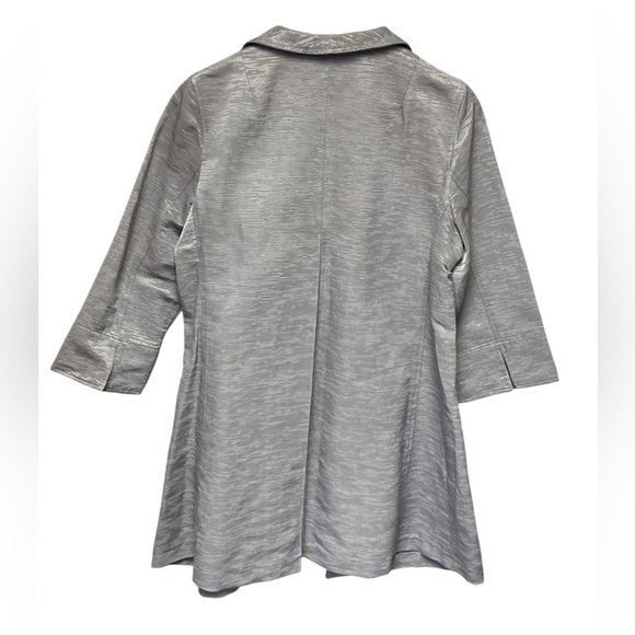 Eileen Fisher Blazer Womens Medium Gray Metallic Open Front Long 3/4 Sleeve - Picture 3 of 13